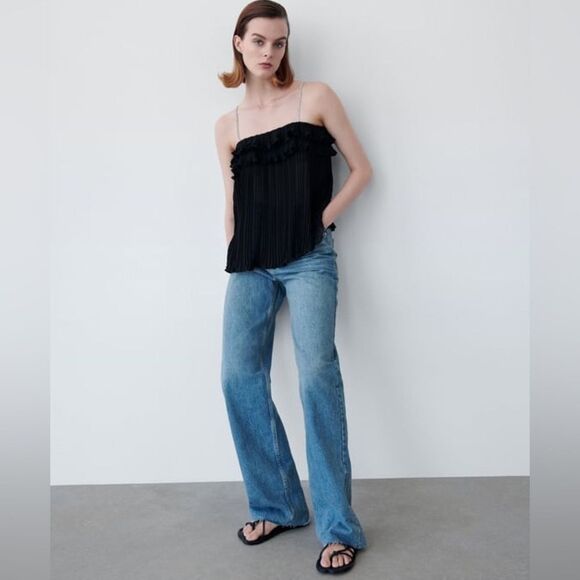 Zara pleated flowy top with rhinestone straps - Picture 8 of 8